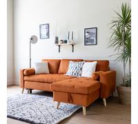 Happy Garden Canapé d'angle Convertible James 3 Places en Velours Terracotta. Canapé au Style scandinave avec méridienne réversible et Coffre de Rangement.
