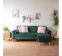 Canapé d'angle convertible JAMES 3 places en velours vert