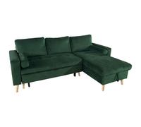 Happy Garden Canapé d'angle convertible James 3 places en velours vert