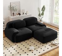 Canapé d'angle convertible moderne de 208 cm avec pouf, canapé modulaire en velours côtelé en forme de L, canapé compressé 2 à 4 places pour salon, assise extra profonde, aucun assemblage requis