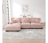 Canapé d'angle convertible moderne de 313 cm, grand canapé d'angle convertible 3 places avec pouf pour salon, canapé modulable profond avec structure en bois massif et revêtement en chenille, Rose