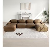 Canapé d'angle convertible moderne de 388 cm avec pouf, canapé modulaire en velours côtelé en forme de U, canapé compressé 4 à 6 places pour salon, assise extra profonde, aucun assemblage requis