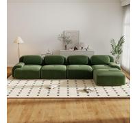 Canapé d'angle convertible moderne de 388 cm avec pouf, canapé modulaire en velours côtelé en forme de L, canapé compressé de 4 à 6 places pour salon, assise extra profonde, aucun assemblage requis