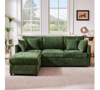 Canapé d'angle convertible - Modulaire L 216×161 - 3-4 places - Chenille vert - Pouf amovible