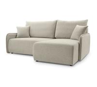 Canapé d'angle convertible - NETARRO - en tissu chenille beige - côté droit