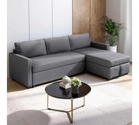 IDMarket Canapé d'angle convertible Noah avec méridienne coffre en tissu gris anthracite