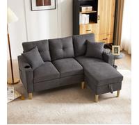 Canapé d'angle convertible - OEM - 3 places - Gris - Espace rangement - 2 coussins