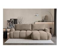 Canapé d'angle convertible - OMBO MINI - en peluche beige foncé- côté droit