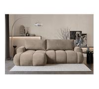 Canapé d'angle convertible - OMBO MINI - en peluche beige foncé- côté gauche