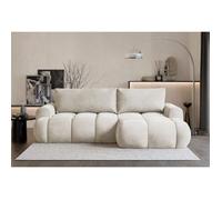 Canapé d'angle convertible - OMBO MINI - en peluche crème - côté droit