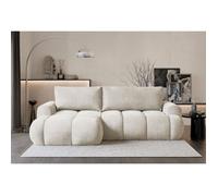 Canapé d'angle convertible - OMBO MINI - en peluche crème - côté gauche