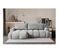 Canapé d'angle convertible - OMBO MINI - en peluche gris clair- côté gauche