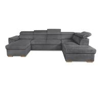 Canapé d'angle convertible panoramique 5 à 6 places DAYTONA - Velours côtelé anthracite - Avec coffre - L 326 x H 94 x P 216 cm