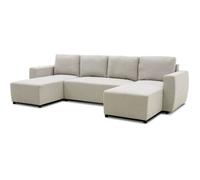 Canapé d'angle convertible panoramique PHARELL 5/6 places - Tissu beige - Coffre de rangement - L297 x P155 x H71/85 cm Beige