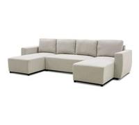 Canapé d'angle convertible panoramique PHARELL 5/6 places - Tissu beige - Coffre de rangement - L297 x P155 x H71/85 cm Beige