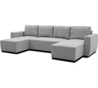 Canapé d'angle convertible panoramique PHARELL 5/6 places - Tissu souris - Coffre de rangement - L297 x P155 x H85 cm