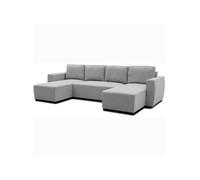 Canapé d'angle convertible panoramique PHARELL 5/6 places - Tissu souris - Coffre de rangement - L297 x P155 x H71/85 cm