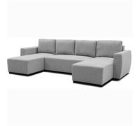 Canapé d'angle convertible panoramique PHARELL 5/6 places - Tissu souris - Coffre de rangement - L297 x P155 x H71/85 cm
