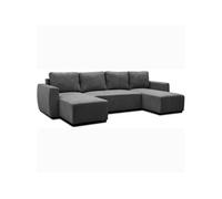 Canapé d'angle convertible panoramique PHARELL 5/6 places - Tissu velours côtelé anthracite - Coffre de rangement - L297 x P155 x H7