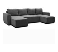 Canapé d'angle convertible panoramique PHARELL 5/6 places - Tissu velours côtelé anthracite - Coffre de rangement - L297 x P155 x H7