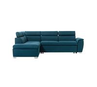 Canapé d'angle convertible PAOLA 4 places avec coffre en tissu - Bleu - Angle Gauche