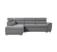 Canapé d'angle convertible PAOLA 4 places avec coffre en tissu - Gris clair - Angle Gauche