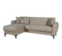 canapé d'angle convertible réversible - 3 / 4 personnes - bilbao - coffre - 3 coussins - tissu beige - 229 x 81 / 154 x 84 cm beige