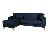 canapé d'angle convertible réversible - 3 / 4 personnes - omega - tissu bleu foncé - coffre - 3 coussins - 225 x 81/151 x 84 cm bleu