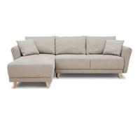 Canapé d'angle convertible réversible 3-4 places CLAUDIUS - Tissu Beige - Coffre de rangement - L 244 x P 158 x H 95 cm