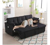 Canapé d'angle convertible réversible 3 places,Canapé-lit convertible-Tissu velvet -Coffre de rangement-206x130x66-88,Noir