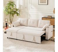 Canapé d'angle Convertible réversible-3 places-porte-boisson,Canapé-Lit Moderne,Meuble Rembourré,avec espace de rangement,Beige