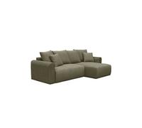 | Canapé d'angle convertible réversible 3 places velours côtelé kaki avec coffre de rangement - Almo