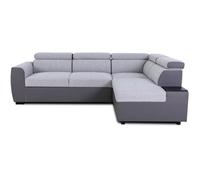 Canapé d'angle convertible réversible - 4/5 places - KELIO - Simili Anthracite / Tissu Gris - 3 tétières - 245 x 184 x 77/87 cm