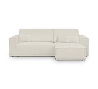 Canapé d'angle convertible réversible 4 places avec coffre en tissu bou eige - Livia