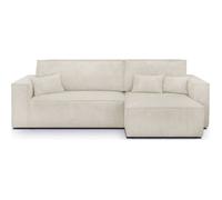Canapé d'angle convertible réversible 4 places avec coffre en velours côtelé beige - Livia