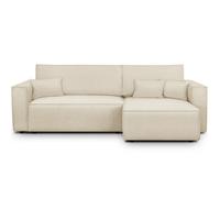 Canapé d'angle convertible réversible 4 places en tissu chenille beige foncé - Livia
