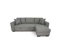 Canapé d'angle convertible réversible 4 places - Tissu gris clair - L 244 x P 151 x H 90 - HAMILTON - Fabriqué en Ukraine