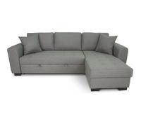 Canapé d'angle convertible réversible 4 places - Tissu gris clair - L 244 x P 151 x H 90 - HAMILTON - Fabriqué en Ukraine Gris clair