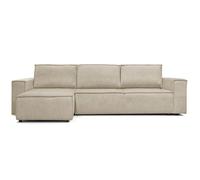 Canapé d'angle convertible réversible 5 places avec coffre en tissu chenille beige foncé - Harper