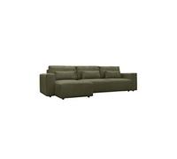 | Canapé d'angle convertible réversible 5 places velours côtelé kaki avec coffre de rangement - Theo