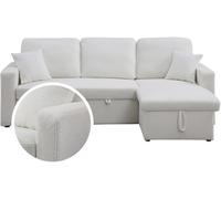 Canapé d'angle convertible/reversible avec coffre "Alain" - 3 places - Bouclettes - Blanc