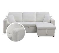 Canapé d'angle convertible/reversible avec coffre Alain - 3 places - Bouclettes - Blanc Blanc. G