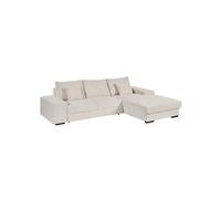 Canapé d'angle convertible réversible ELKO en tissu velours côtelé crème 4 places