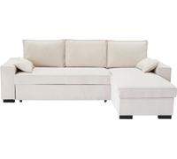 Canapé d'angle convertible réversible MARLON beige - Méridienne avec coffre - Velours côtelé L 240 x P 143 x H 85cm