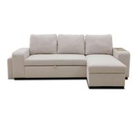 Canapé d'angle convertible réversible VALDO 3/4 places - Tissu Beige - Tablette avec USB - Coffre + Pouf - L247xP143xH86 cm beige
