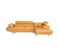 Canapé d'angle convertible RIO en tissu - Jaune ocre - LOUNGITUDE - Angle droit - 5 places - Coffre de rangement