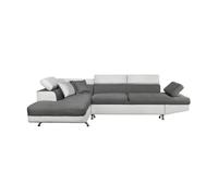 Canapé d'angle convertible RIO - LOUNGITUDE - Blanc et gris - Coffre de rangement - 5 places