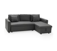 Happy Garden Canapé d'angle Convertible Clark 3 Places en Simili Gris. Canapé avec méridienne réversible et Coffre de Rangement.