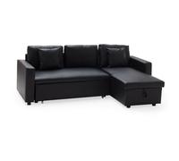 Happy Garden Canapé d'angle convertible CLARK 3 places simili noir, méridienne réversible, coffre