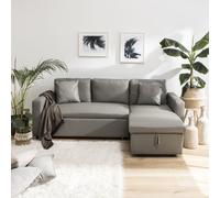 Happy Garden Canapé d'angle Convertible Clark 3 Places en Simili Taupe. Canapé avec méridienne réversible et Coffre de Rangement.